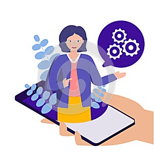 Hotline operator of online technical support. Vector flat concepts illustration