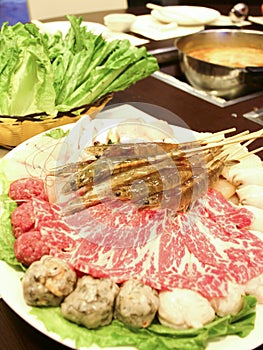 Hotpot shrimp meat ball and beef photo