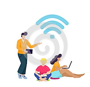 Hotspot at public place, wifi zone landing banner, vector illustration. Wireless internet for flat free network concept