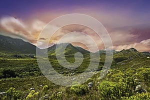 Hottentots Holland Mountains valley and sunset in Overberg western cape South Africa