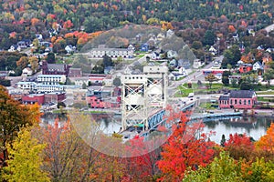 Houghton, MI, USA - Oct 3,2020:The Portage Lake Lift Bridge connects the cities of Hancock and Houghton, was built in 1959