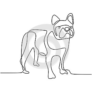 Hound dog one continuous line drawing on white background. Funny doggy is standing pose. The concept of wildlife, pets, veterinary