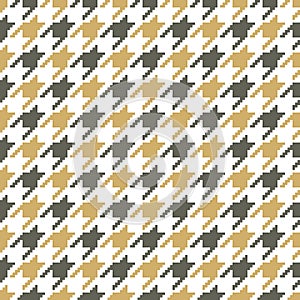 Hounds tooth check pattern in grey, gold, white. Seamless dog tooth checkered pattern vector pixel background for scarf, dress.