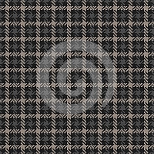 Hounds tooth check plaid fashion in dark grey. Seamless textured decorative tweed art background graphic for dress, jacket, skirt.