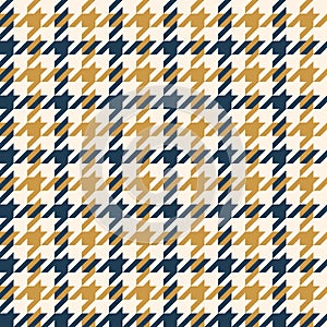 Hounds tooth checked plaid pattern in blue, gold, beige. Seamless dog tooth background vector for scarf, coat, jacket.