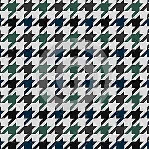 Hounds tooth vector pattern ornament. Geometric print in green and blue color on white background. Classical English background Gl