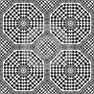 Houndstooth black and white seamless pattern. Vector ornamental background. Modern hounds tooth ornaments. Geometric textured