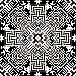 Houndstooth black and white seamless pattern. Vector ornamental background. Modern hounds tooth ornaments. Geometric textured