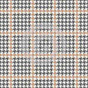 Houndstooth check plaid pattern in grey and beige. Seamless vector grid background image for skirt, jacket, trousers, dress.