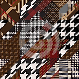 Houndstooth pattern plaid patchwork fabric swatch