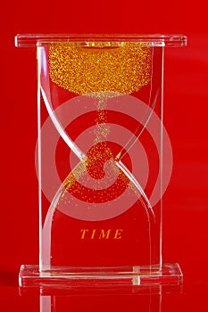 Hour glass on red background