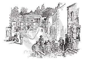 The hour of rest in Pont-Aven, vintage engraving