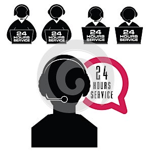 24 hour service with people icon set illustration