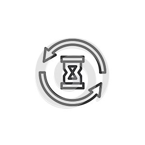 Hourglass and arrows around outline icon