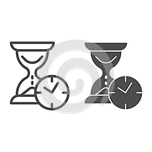 Hourglass with clock line and solid icon, time passing concept, urgency and running out of time sign on white background