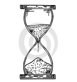 Hourglass Clock sketch vector icon illustration. Sandglass vintage hand drawn icon. Sand timer. Hand drawn vector