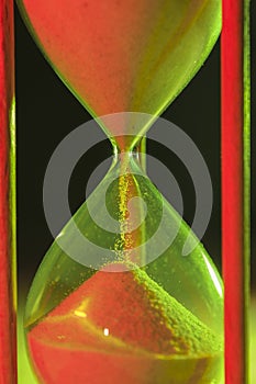 Hourglass closeup in green and red