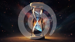 Hourglass on dark background. Concept of time passing. 3d rendering Generative AI