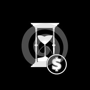 Hourglass with dollar icon isolated on dark background