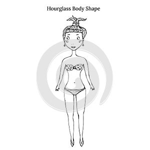Hourglass Female Body Shape Sketch. Hand Drawn Vector Illustration Isolated on a White Background.
