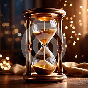 Hourglass filled with gold, showing depleting savings and the passage of time