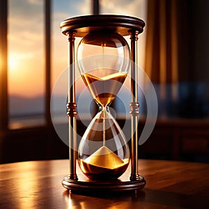 Hourglass filled with gold, showing depleting savings and the passage of time