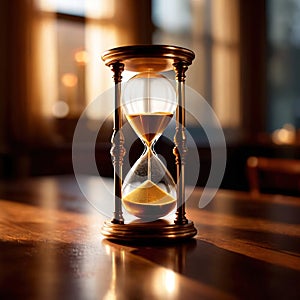 Hourglass filled with gold, showing depleting savings and the passage of time