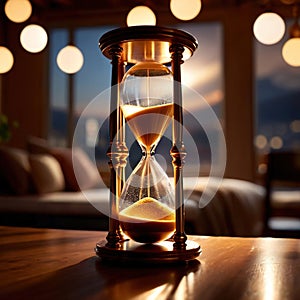 Hourglass filled with gold, showing depleting savings and the passage of time