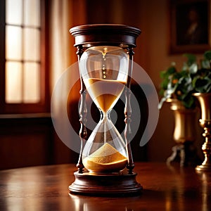 Hourglass filled with gold, showing depleting savings and the passage of time