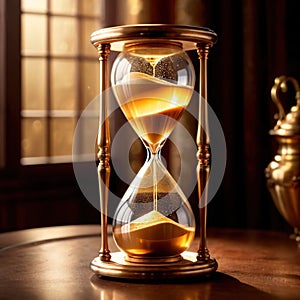 Hourglass filled with gold, showing depleting savings and the passage of time