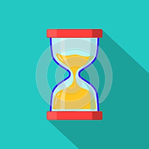 Hourglass flat vector icon. Countdown of time on sand glass. Timer count down on cartoon sandclock. Deadline concept on isolated