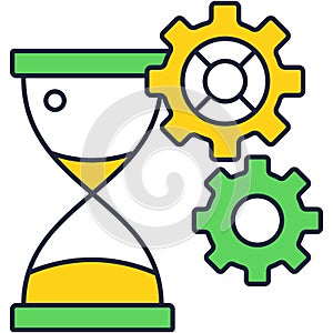 Hourglass and gear cog wheal vector icon