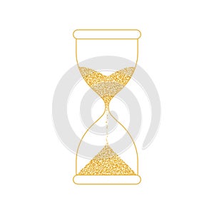 Hourglass from gold light particles sand. Countdown, flowing time concept. Vector on white background