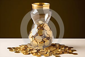 Hourglass with golden coin inside, Time value wealth concept