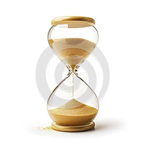 Hourglass with golden sand, time is running out, isolated on a white background, Ai Generated