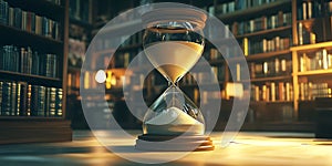 Hourglass in Library Time Knowledge Wisdom Background Wallpaper