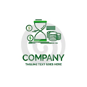 Hourglass, management, money, time, coins Flat Business Logo tem