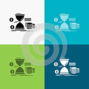 Hourglass, management, money, time, coins Icon Over Various Background. glyph style design, designed for web and app. Eps 10