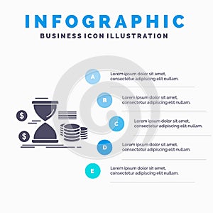 Hourglass, management, money, time, coins Infographics Template for Website and Presentation. GLyph Gray icon with Blue