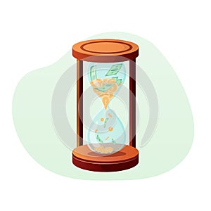 Hourglass with money inside inflation time