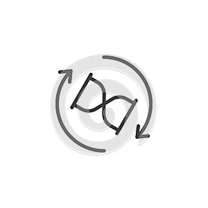 Hourglass rotation arrows outline icon