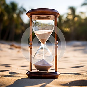 Hourglass on a sand dune beach