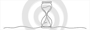 Hourglass or Sand glass shape drawing by continuos line, thin line design vector illustration. Editable stroke