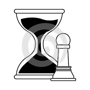 Hourglass sand timer icon cartoon in black and white