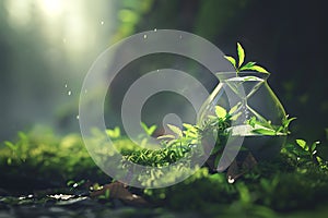 An hourglass with sand trickling down is in sharp focus in the foreground, symbolizing urgency, while a lush