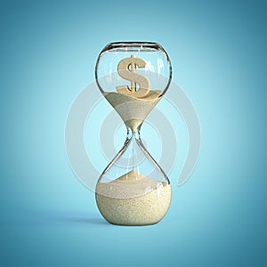 Hourglass, sandglass, sand timer, sand clock with dollar sign sh 3d rendering