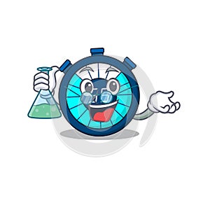 Hourglass smart Professor Cartoon design style working with glass tube