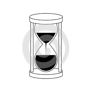Hourglass. The symbol of the expiring time the frailty of being. Stock vector black and white illustration isolated on