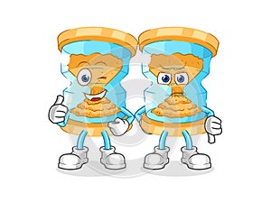 Hourglass thumbs up and thumbs down. cartoon mascot vector