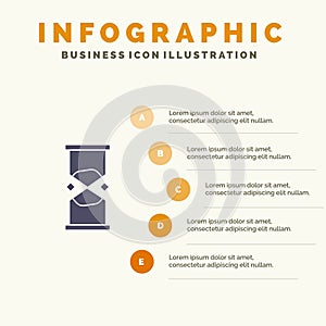 Hourglass, Time, Timer, Watch, Sand Solid Icon Infographics 5 Steps Presentation Background